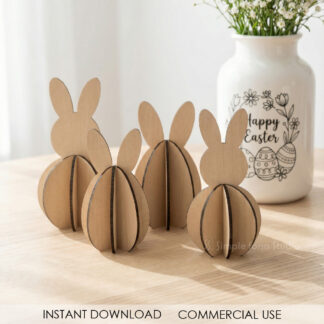 3D Bunnies Laser Cut Standing Easter SVG Wooden Slotted Bunny Easter Egg SVG Glowforge xTool CNC Laser File Spring Decor