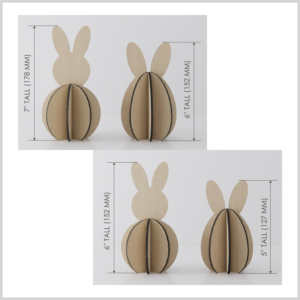 3D Bunnies Laser Cut Standing Easter SVG Wooden Slotted Bunny Easter Egg SVG Glowforge xTool CNC Laser File Spring Decor - Image 3