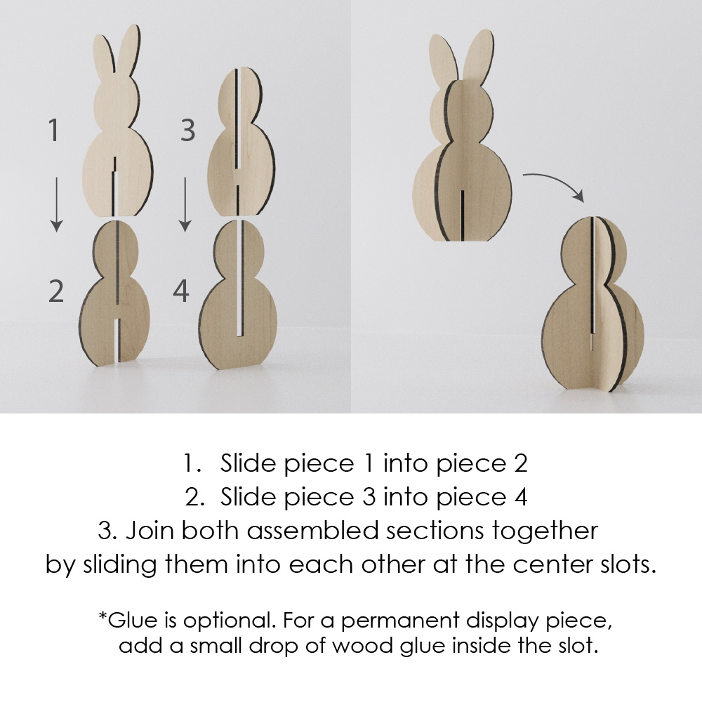3D Bunnies Laser Cut Standing Easter SVG Wooden Slotted Bunny Easter Egg SVG Glowforge xTool CNC Laser File Spring Decor - Image 4