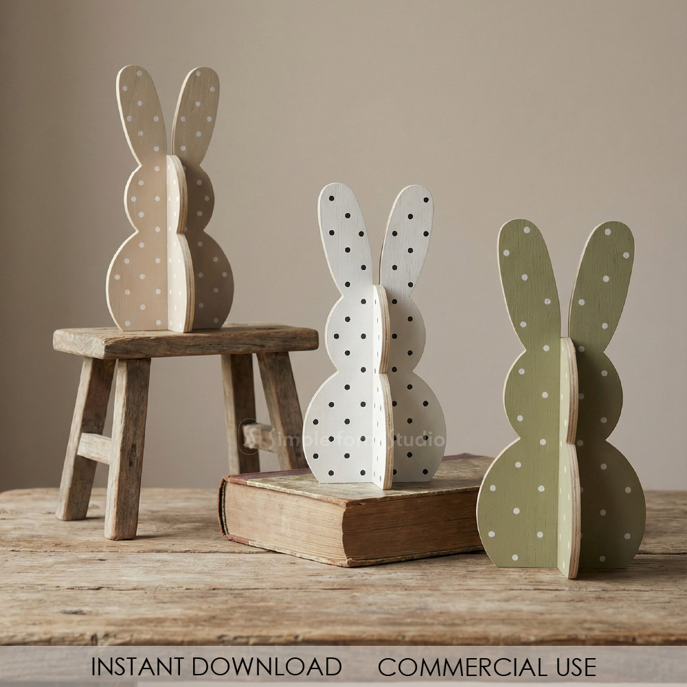 3D Standing Easter Bunnies Svg Easter Rabbit Svg Wooden Slotted Bunny Laser Cut File Glowforge xTool CNC Bunny Shelf Sitter Spring Decor