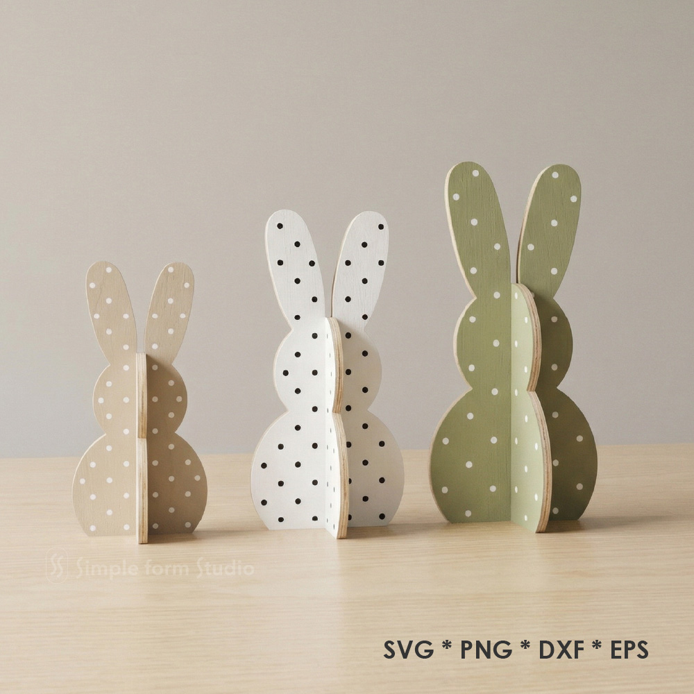 3D Standing Easter Bunnies Svg Easter Rabbit Svg Wooden Slotted Bunny Laser Cut File Glowforge xTool CNC Bunny Shelf Sitter Spring Decor - Image 2