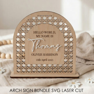 Rattan Arch Sign SVG Laser Cut Files Arched Frame Template Wedding Baby Name Boho Wall Decor Glowforge Cricut Lightburn
