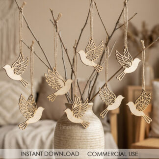 Bird Ornaments SVG Flying Bird Pendant Laser Cut File Spring Window Decor Hanging Ornaments Glowforge xTool CNC Digital Download