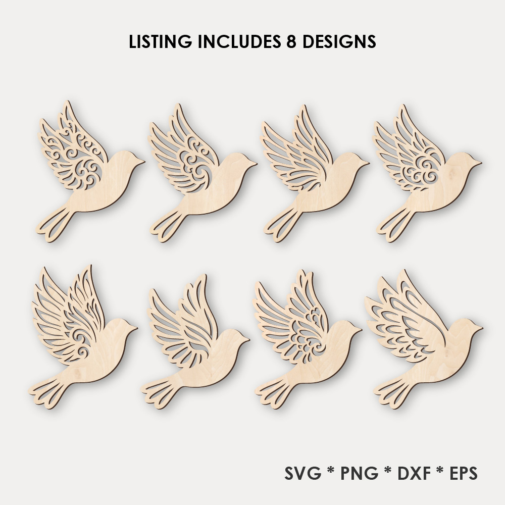 Bird Ornaments SVG Flying Bird Pendant Laser Cut File Spring Window Decor Hanging Ornaments Glowforge xTool CNC Digital Download - Image 3