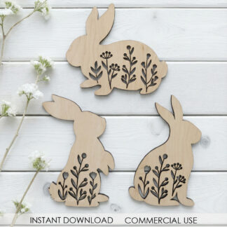 Floral Bunny SVG Bundle Laser Cut File Easter Bunnies SVG Wood Bunnies Glowforge Cricut Spring Decor Digital Download