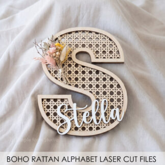 Boho Rattan Alphabet Laser Cut Files Cane Weave Letters SVG Monogram Wall Decor Font Bundle Numbers Symbols Glowforge Cricut