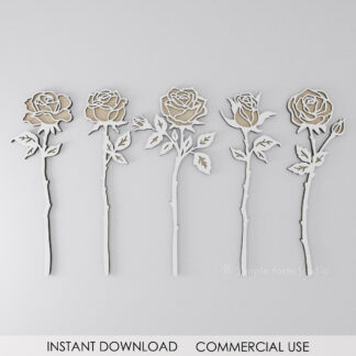 Layered Rose SVG Bundle Laser Cut Flowers Valentines Day Gift Mother’s Day Roses Glowforge Cricut CNC Wooden Flower Files