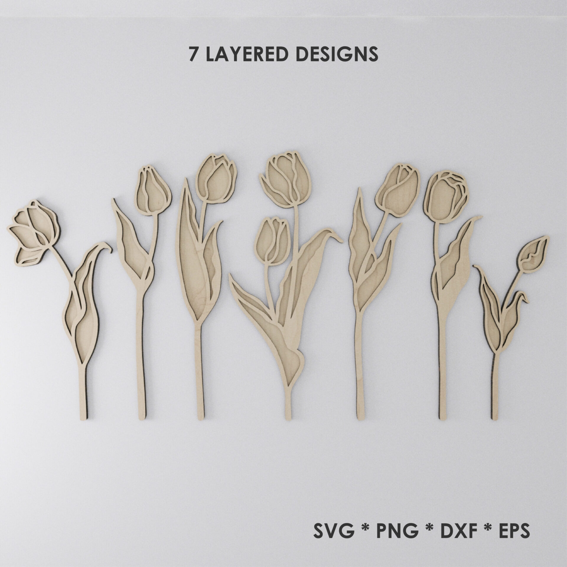 Layered Tulip SVG Laser Cut File 3D Flower SVG Wooden Tulip Decor Bouquet Glowforge Cricut DXF PNG EPS Gift For Mom Birthday - Image 2
