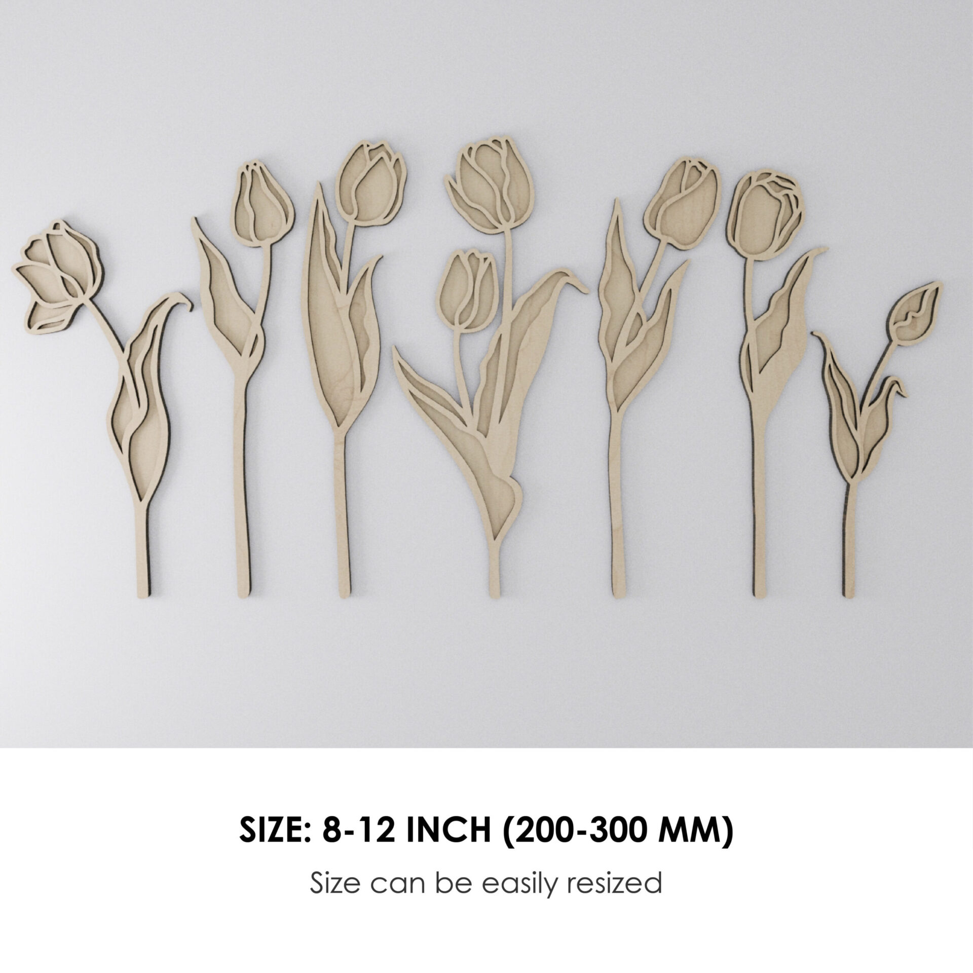 Layered Tulip SVG Laser Cut File 3D Flower SVG Wooden Tulip Decor Bouquet Glowforge Cricut DXF PNG EPS Gift For Mom Birthday - Image 3