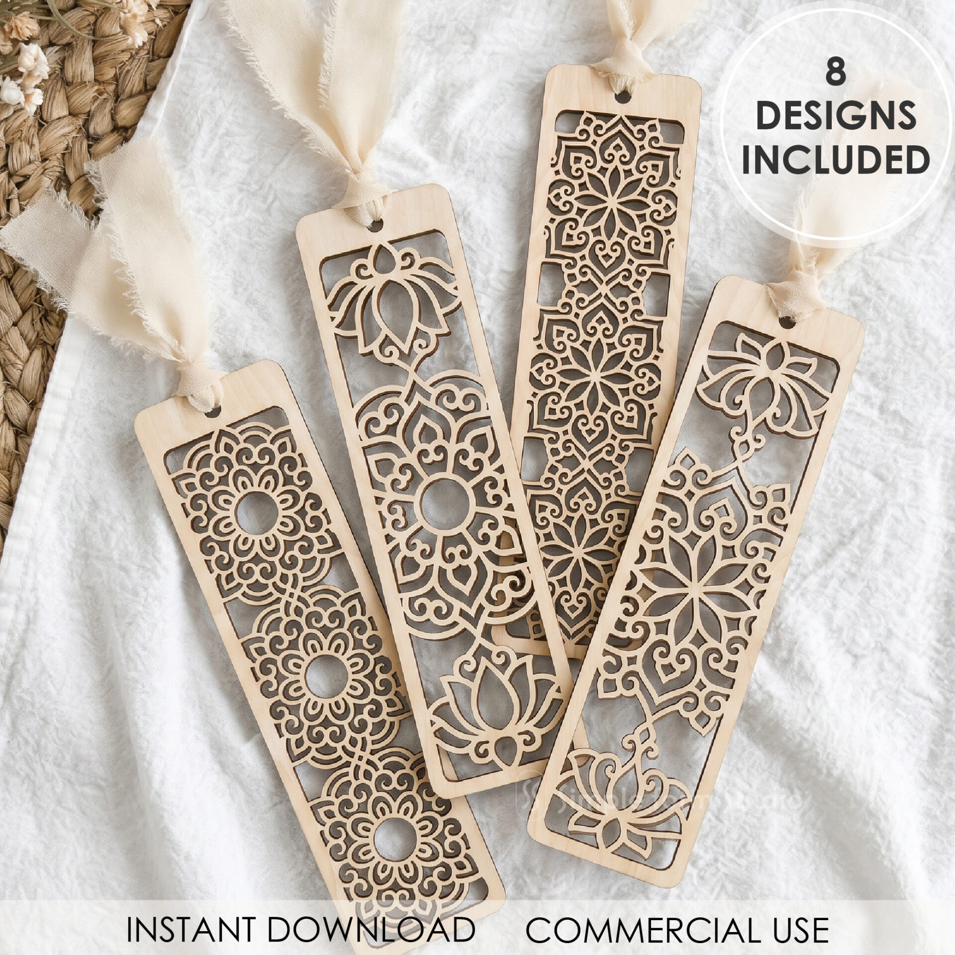 Mandala Bookmark SVG Bundle — 8 Decorative Filigree Designs for Laser Cutting, Glowforge and Cricut Crafts