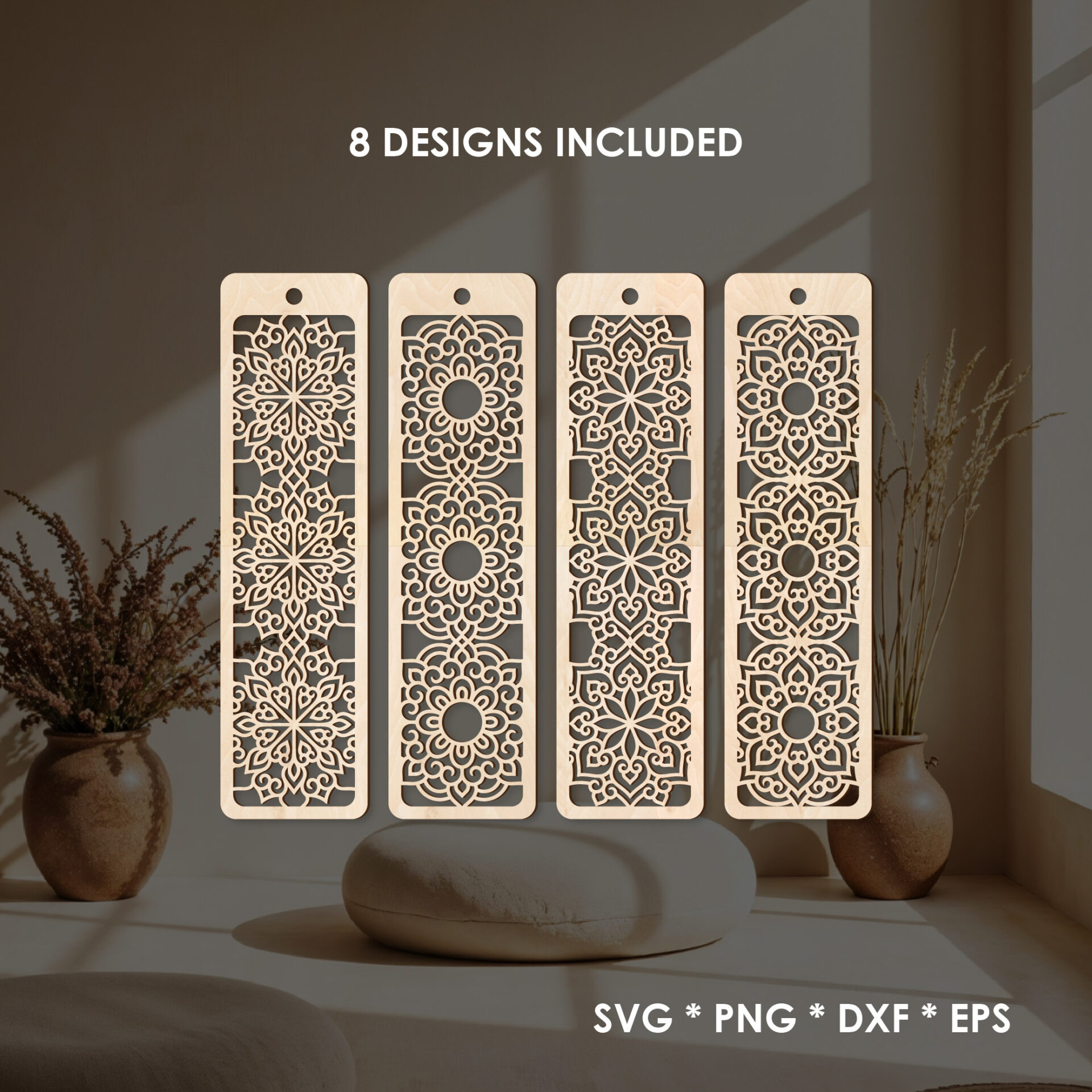 Mandala Bookmark SVG Bundle — 8 Decorative Filigree Designs for Laser Cutting, Glowforge and Cricut Crafts - Image 2