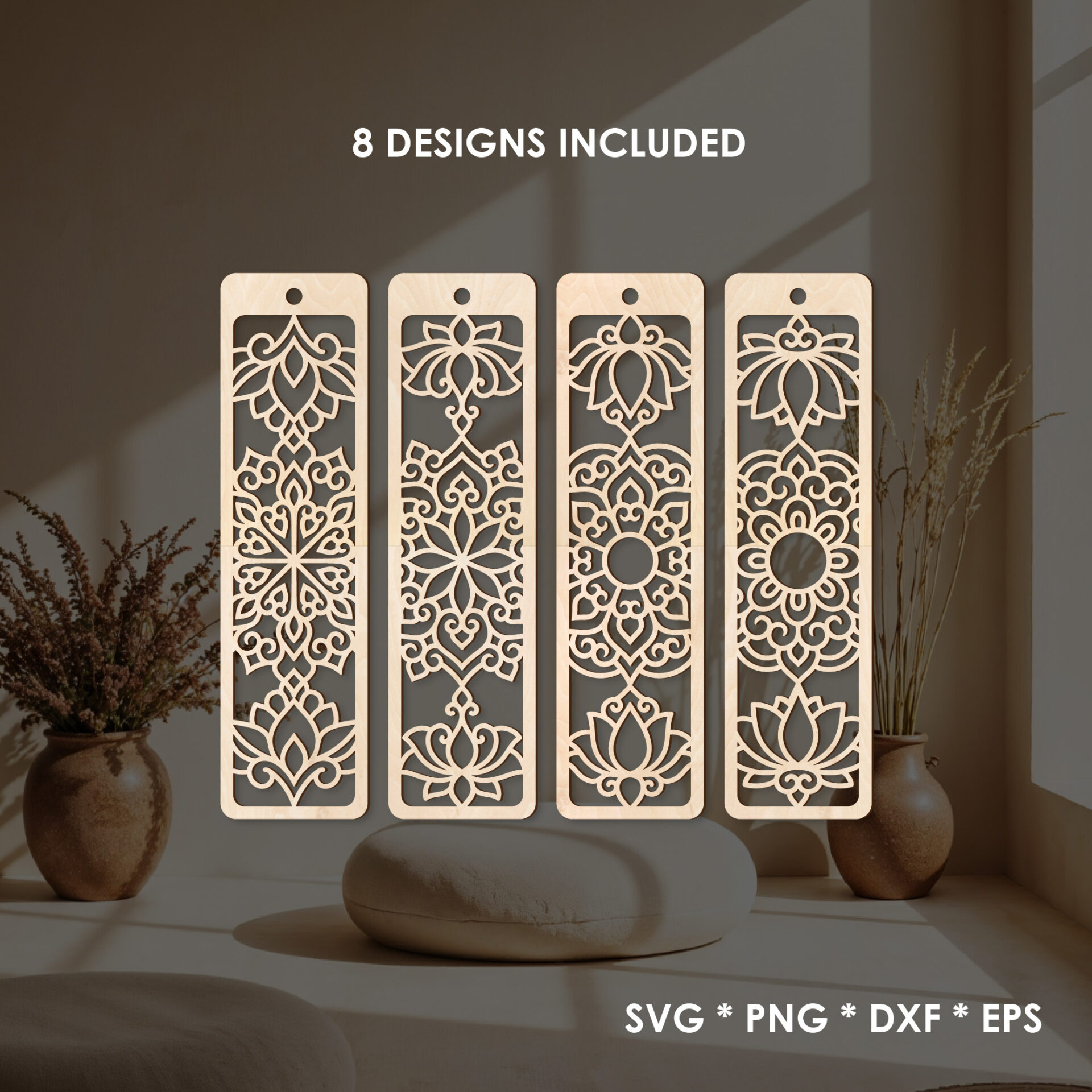 Mandala Bookmark SVG Bundle — 8 Decorative Filigree Designs for Laser Cutting, Glowforge and Cricut Crafts - Image 3