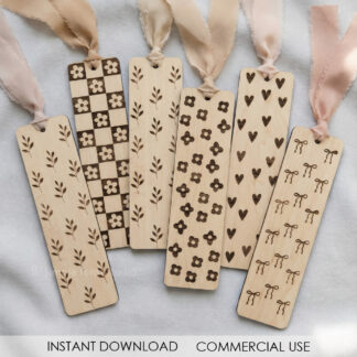 Minimal Floral Bookmark SVG Laser Cut Floral Bookmark Laser Engraving Files for Wooden Bookmarks Glowforge Cricut