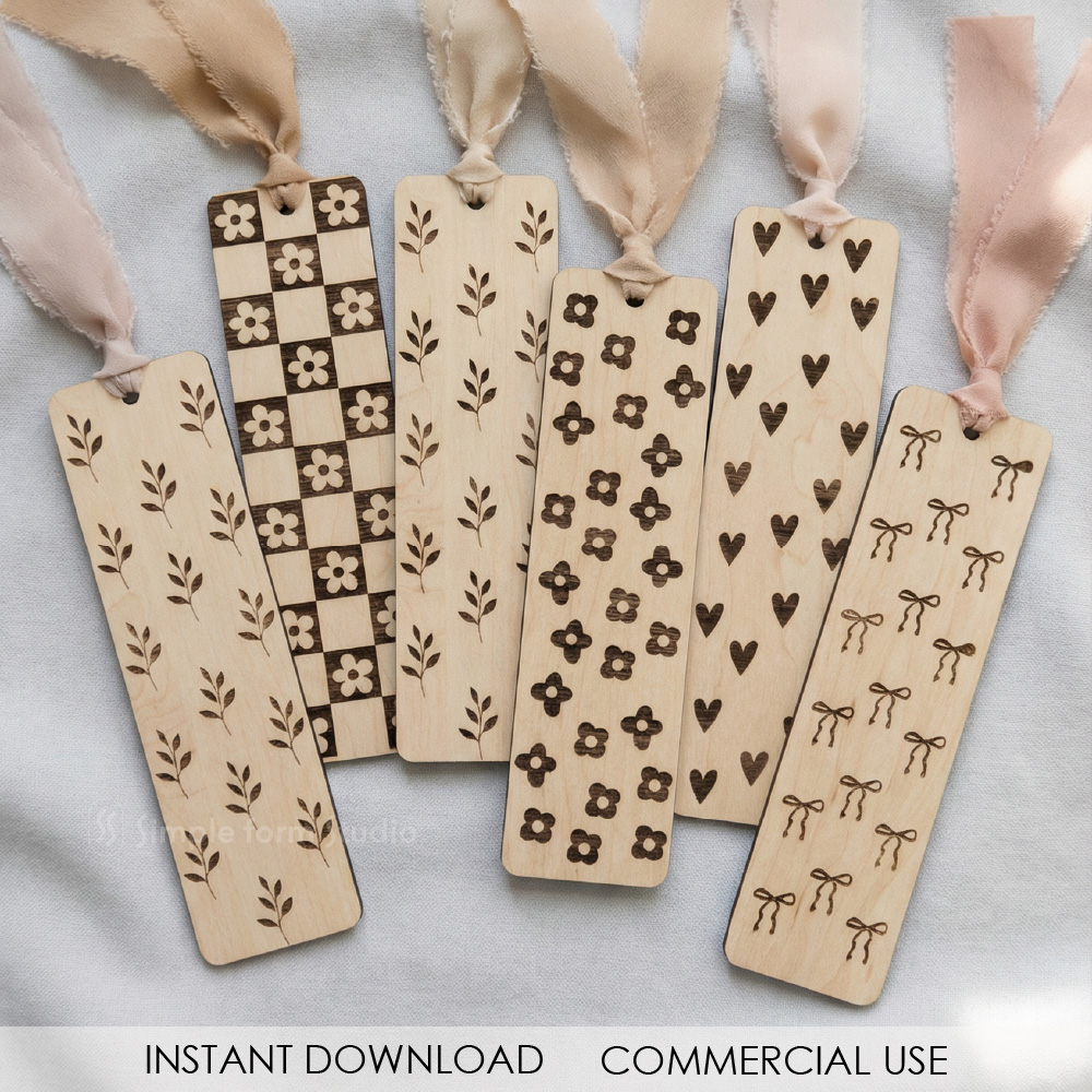Minimal Floral Bookmark SVG Laser Cut Floral Bookmark Laser Engraving Files for Wooden Bookmarks Glowforge Cricut
