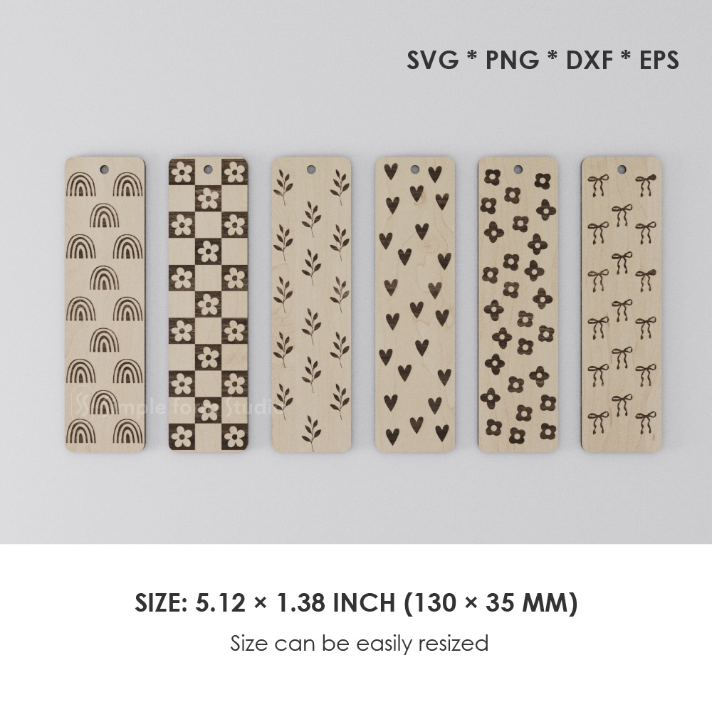 Minimal Floral Bookmark SVG Laser Cut Floral Bookmark Laser Engraving Files for Wooden Bookmarks Glowforge Cricut - Image 4