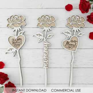 Mothers Day Rose SVG Bundle Personalized Gift Laser Cut Files Glowforge Cricut CNC Flowers For Mom Grandma Svg