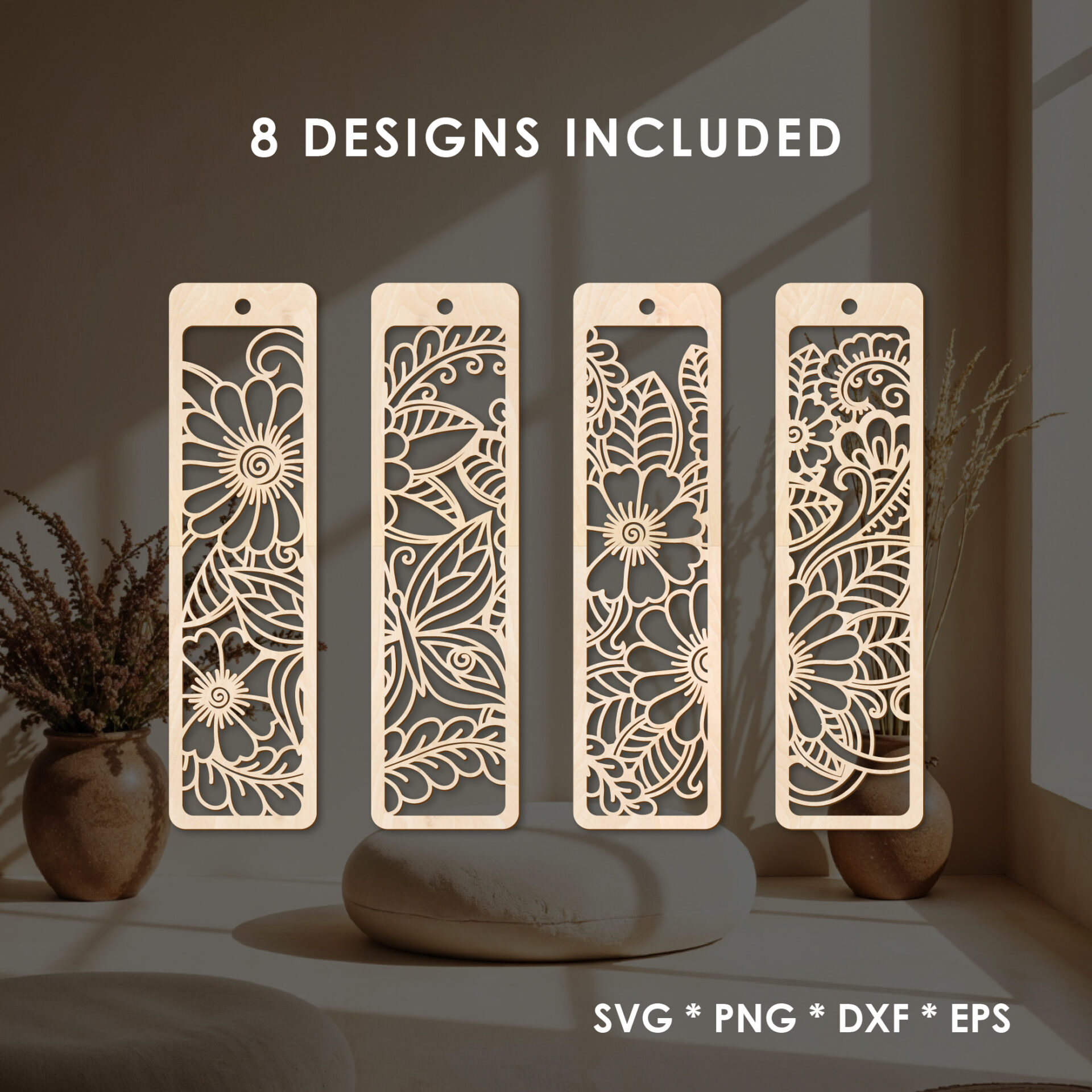 Ornamental Floral Bookmark SVG — Set of 8 Laser Cut Botanical Bookmarks for Glowforge and xTool - Image 2