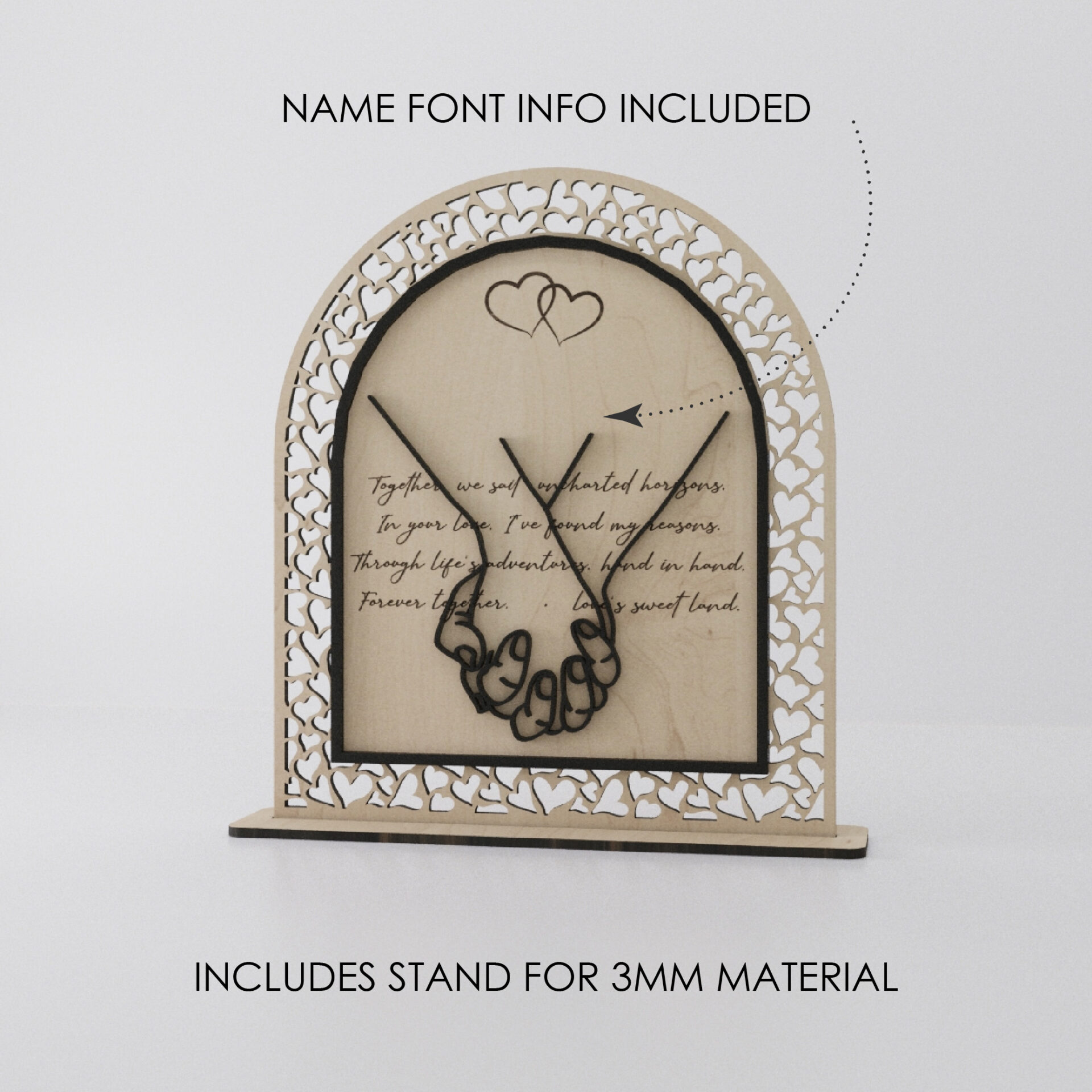 Personalized Couple Sign SVG with Hand Heart and Custom Names Laser Cut File for Anniversary and Wedding Gift - Image 2