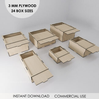 Slide Lid Box Bundle SVG Laser Cut 24 Sizes Gift Box And Storage Box Files For Glowforge Xtool CNC Wooden Box SVG