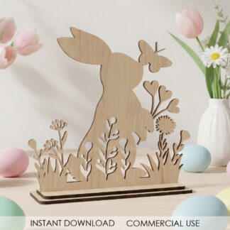 Standing Easter Bunny SVG Laser Cut Files Bunny Shelf Sitter With Base Spring Decor Glowforge Cricut Digital Download