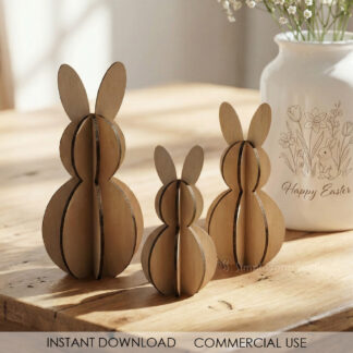 3D Easter Bunnies Svg Standing Bunny Laser Cut Easter Rabbit Svg Wooden Slotted Bunny Shelf Sitter Spring Decor Glowforge SVG xTool CNC