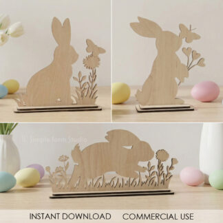 Standing Easter Bunny SVG Laser Cut Files Bunny Shelf Sitter With Base Spring Decor Glowforge Cricut Digital Download