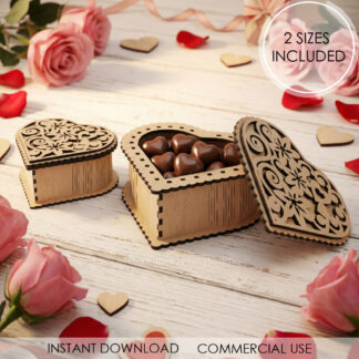 Laser Cut Heart Box SVG Valentines day Gift Box Plywood Box File For Glowforge Xtool CNC