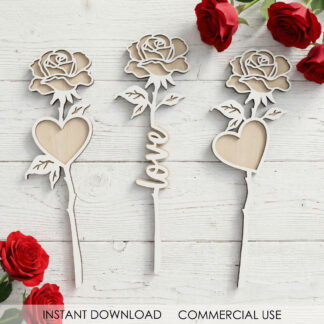 Valentine’s Day Rose SVG Bundle Laser Cut Files Romantic Gift Glowforge Cricut CNC Two Layered Flower SVG