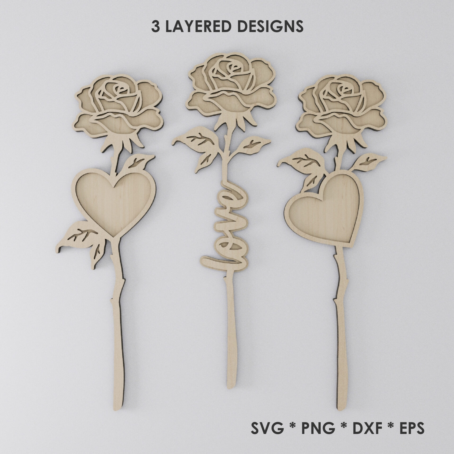 Valentine’s Day Rose SVG Bundle Laser Cut Files Romantic Gift Glowforge Cricut CNC Two Layered Flower SVG - Image 2
