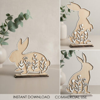 Standing Easter Bunny SVG Bundle Layered Bunnies Laser Cut Files Floral Rabbit Wood Decor Digital Download