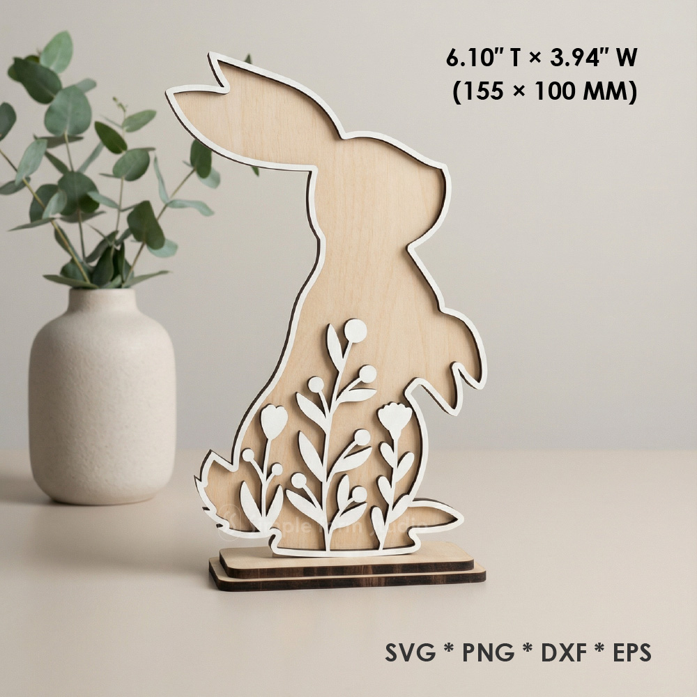 Standing Easter Bunny SVG Bundle Layered Bunnies Laser Cut Files Floral Rabbit Wood Decor Digital Download - Image 2