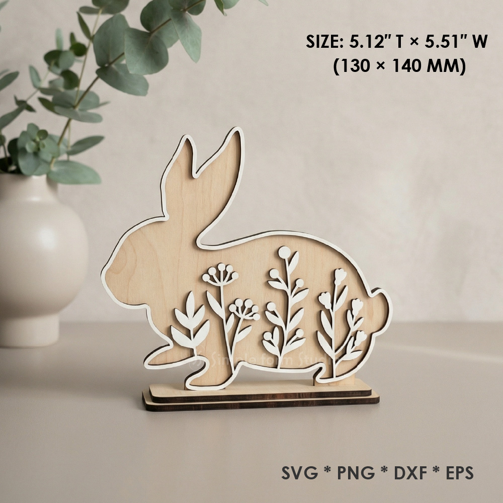 Standing Easter Bunny SVG Bundle Layered Bunnies Laser Cut Files Floral Rabbit Wood Decor Digital Download - Image 4