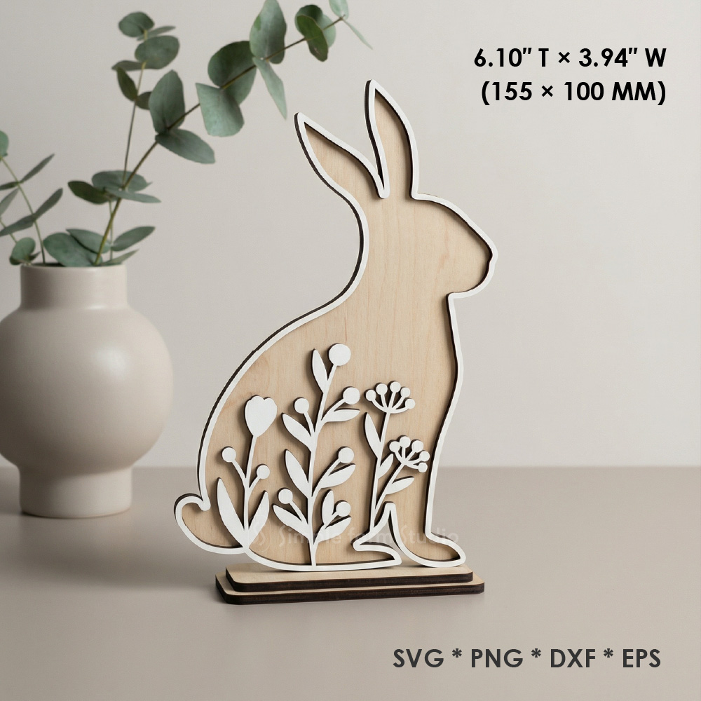 Standing Easter Bunny SVG Bundle Layered Bunnies Laser Cut Files Floral Rabbit Wood Decor Digital Download - Image 3