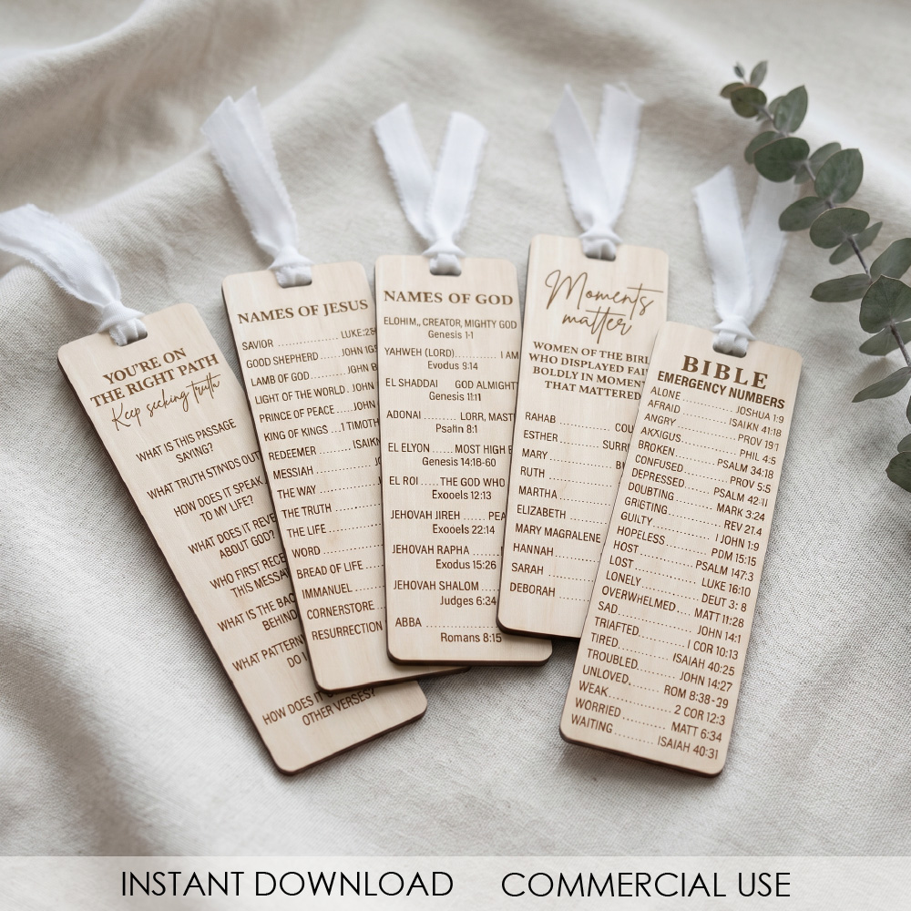 Bible Bookmark SVG Bundle Christian Laser Cut Files Names of God Jesus Scripture Set for Glowforge Cricut Religious Gift