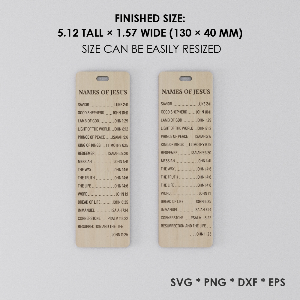Names Of Jesus Bookmark Laser Cut File SVG Religious Scripture Engraving Design For Glowforge Cricut With Sleeve Template DXF PNG - Image 2