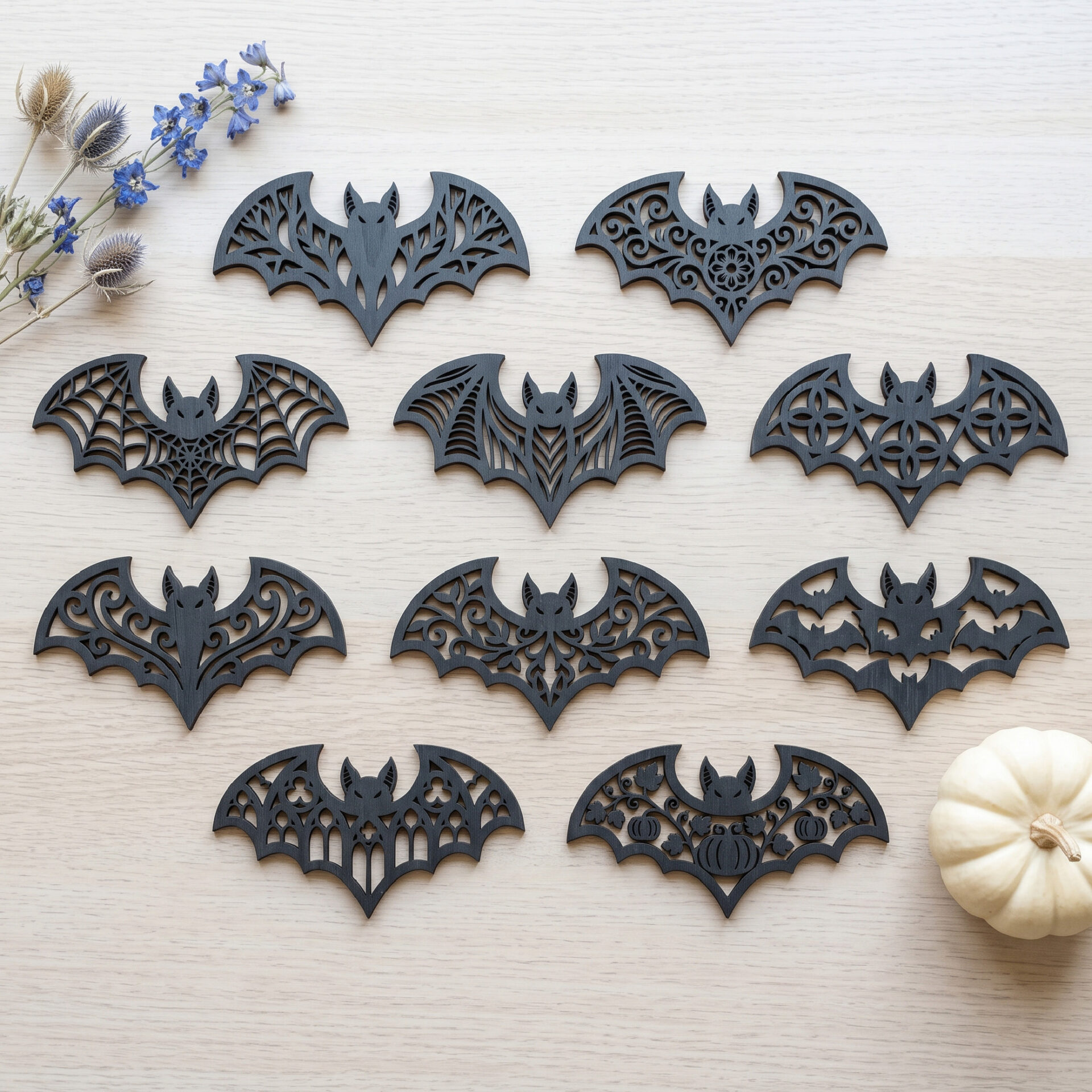 Halloween Bat SVG Bundle for Laser Cut Ornaments and Hanging Halloween Decor – 30 Bat Designs - Image 3