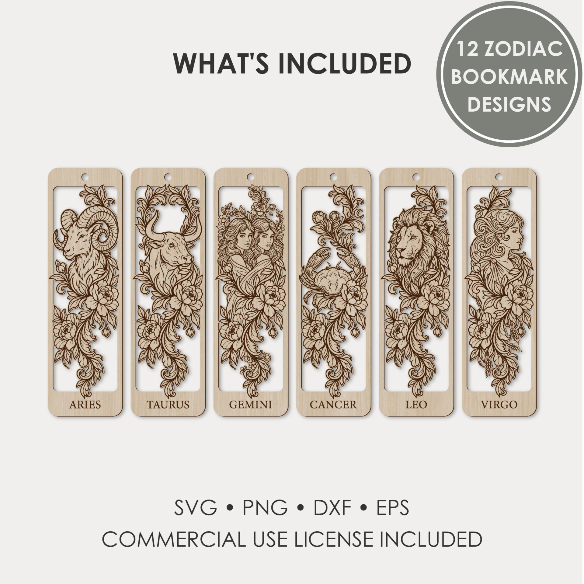 Zodiac Bookmark SVG Bundle for Laser Cutting and Engraving - 12 Astrology Designs for Glowforge and xTool - Image 3