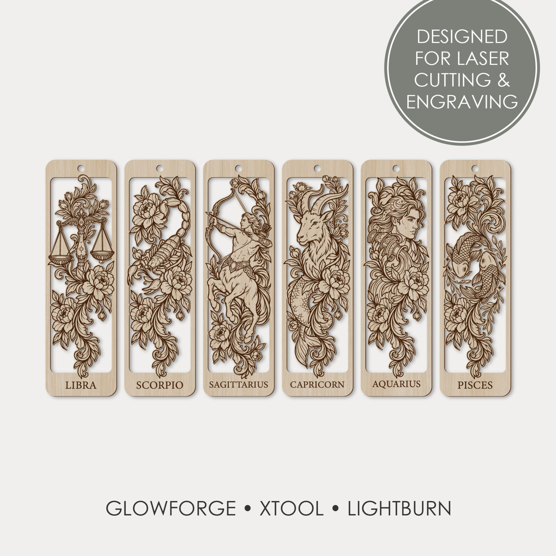 Zodiac Bookmark SVG Bundle for Laser Cutting and Engraving - 12 Astrology Designs for Glowforge and xTool - Image 4