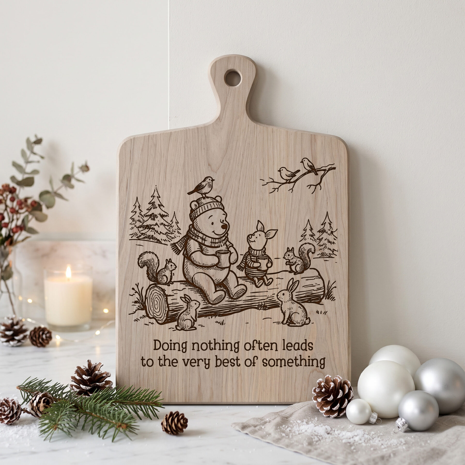 Winnie the Pooh Christmas Laser Engraving SVG Bundle for Cutting Boards, Wooden Signs and Gift Boxes with Vintage Winter Designs - Image 3