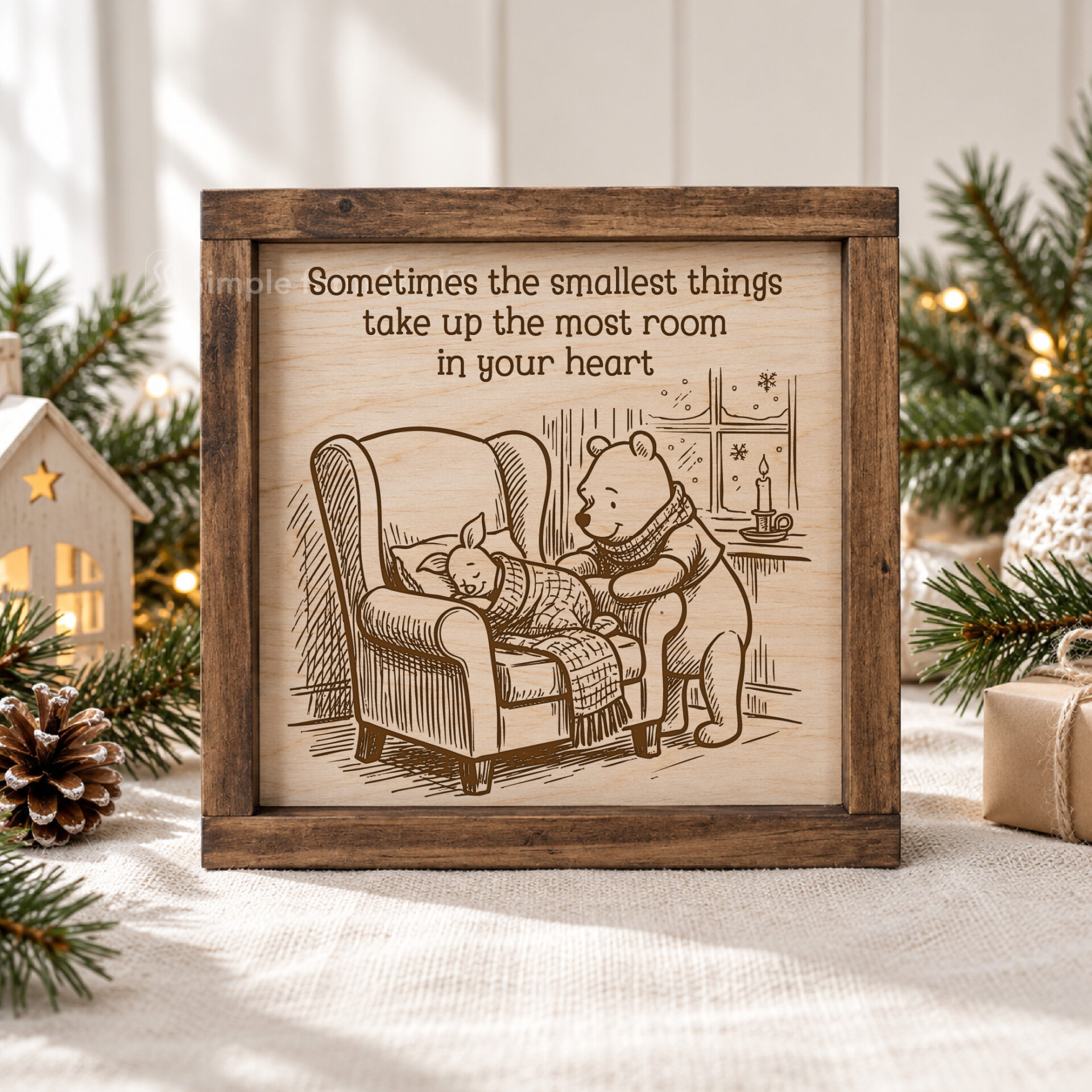 Winnie the Pooh Christmas Laser Engraving SVG Bundle for Cutting Boards, Wooden Signs and Gift Boxes with Vintage Winter Designs - Image 4