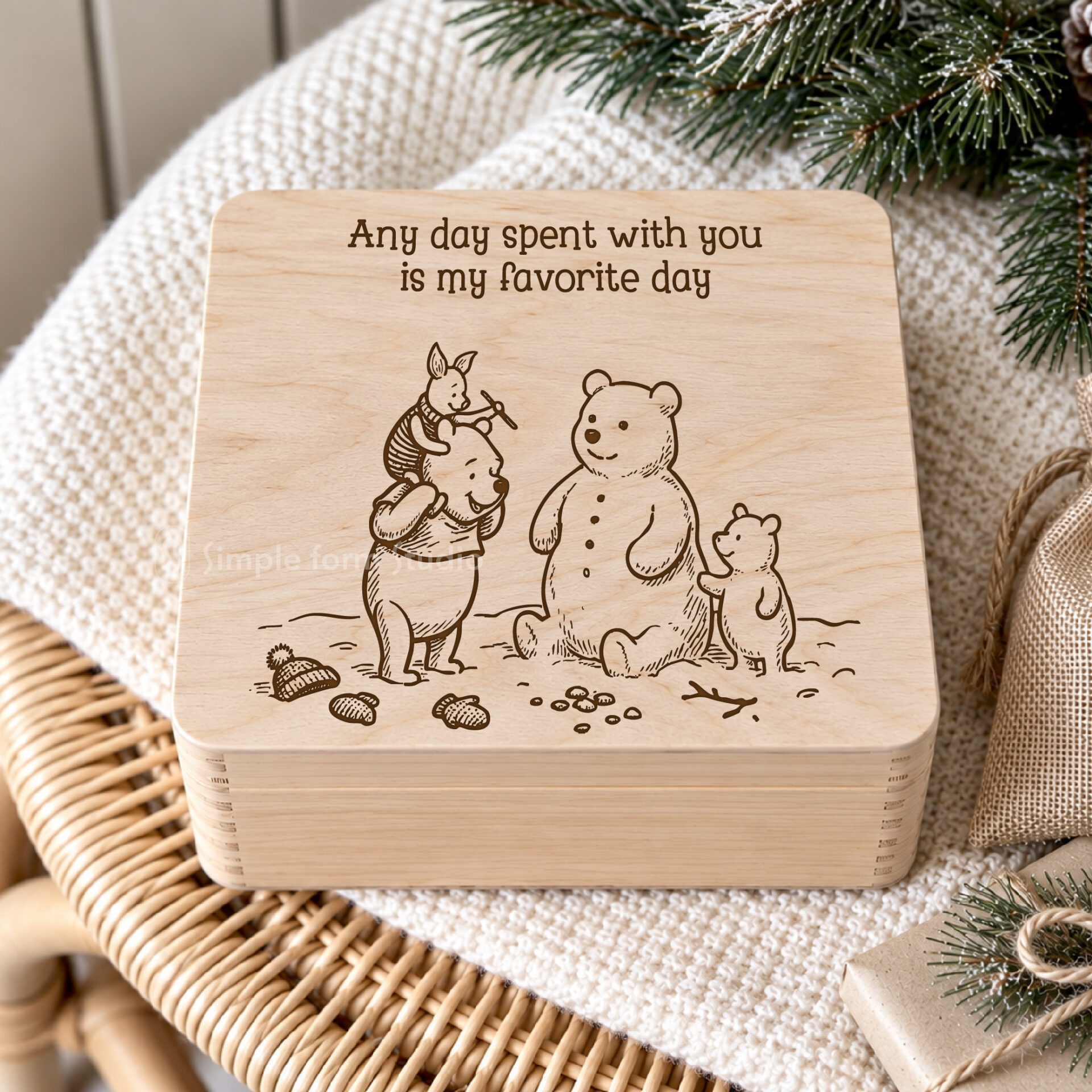 Winnie the Pooh Christmas Laser Engraving SVG Bundle for Cutting Boards, Wooden Signs and Gift Boxes with Vintage Winter Designs - Image 5