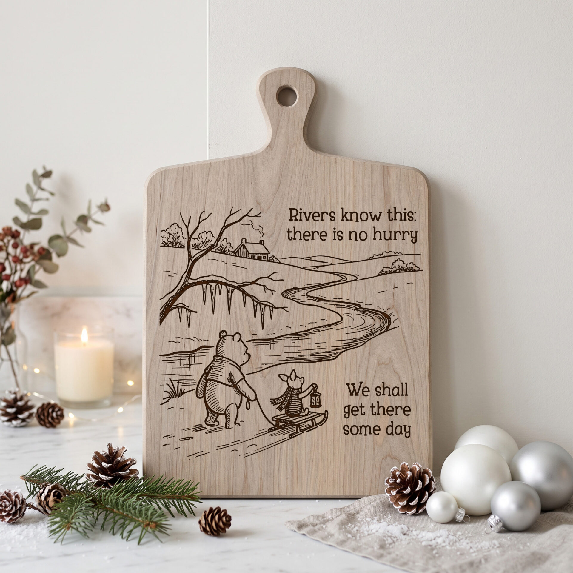 Winnie the Pooh Christmas Laser Engraving SVG Bundle for Cutting Boards, Wooden Signs and Gift Boxes with Vintage Winter Designs - Image 7