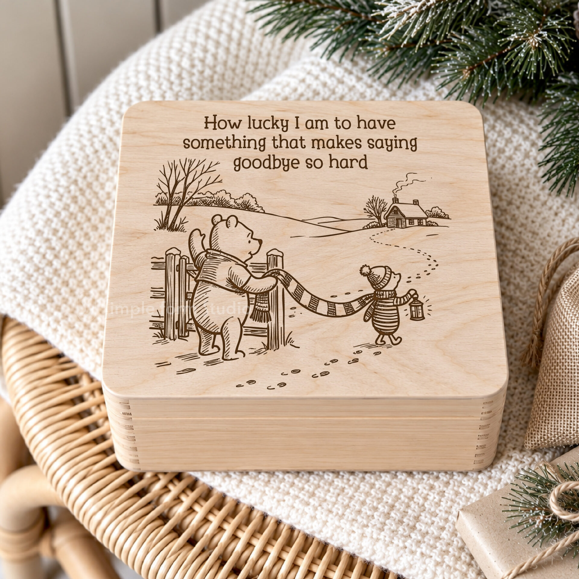 Winnie the Pooh Christmas Laser Engraving SVG Bundle for Cutting Boards, Wooden Signs and Gift Boxes with Vintage Winter Designs - Image 8