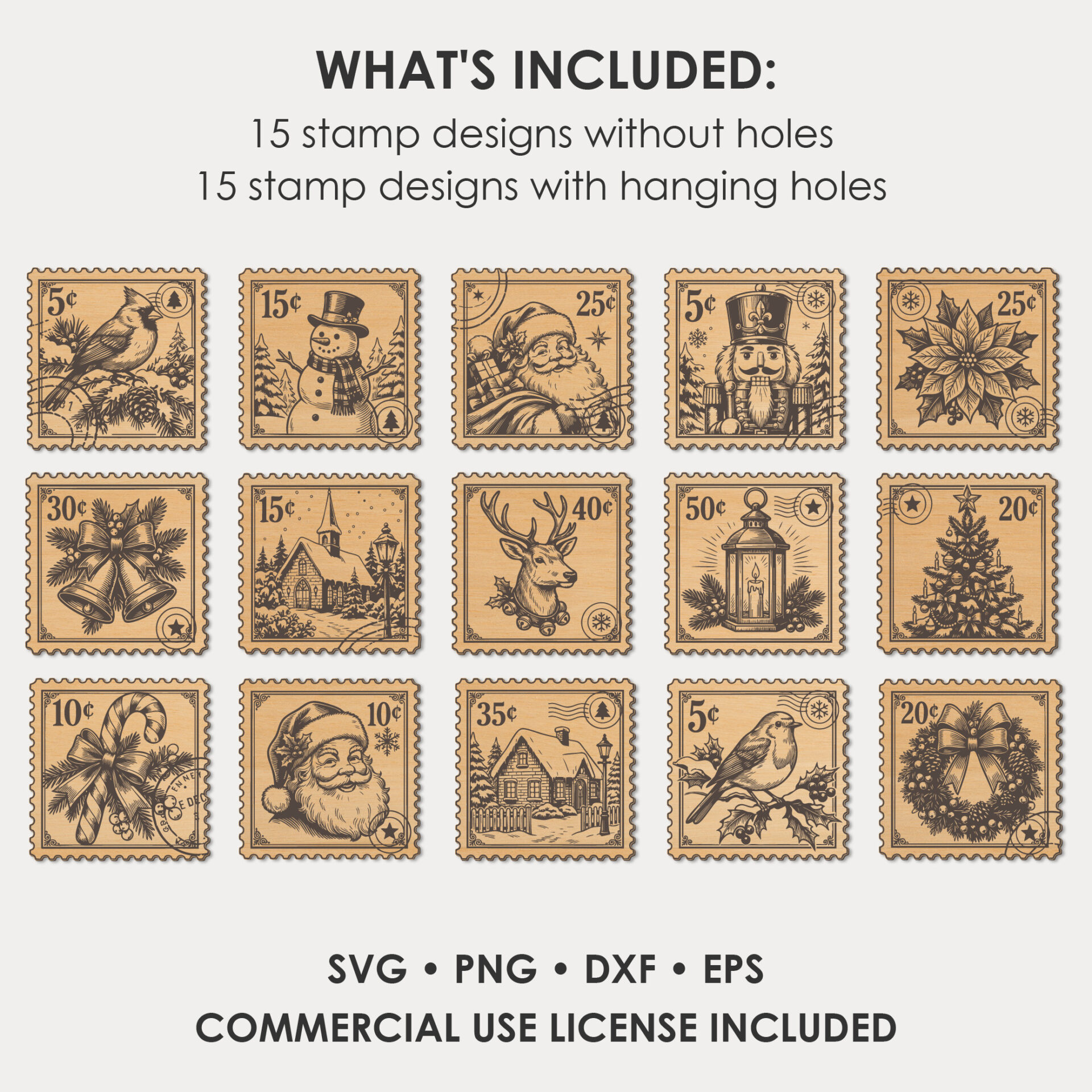 Vintage Christmas Stamp SVG Bundle for Laser Cut Ornaments, Gift Tags and Holiday Garland Decor - Image 8