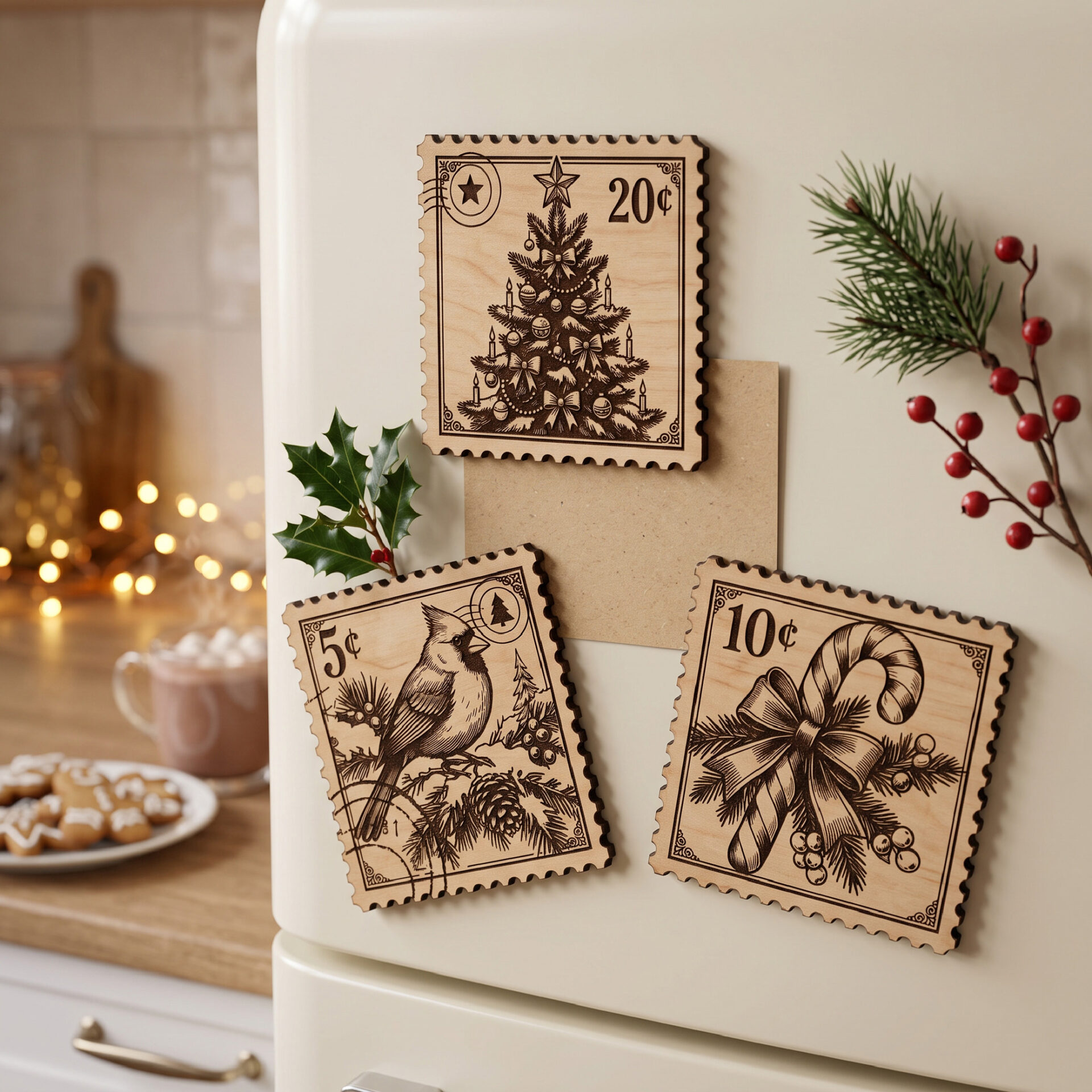 Vintage Christmas Stamp SVG Bundle for Laser Cut Ornaments, Gift Tags and Holiday Garland Decor - Image 4