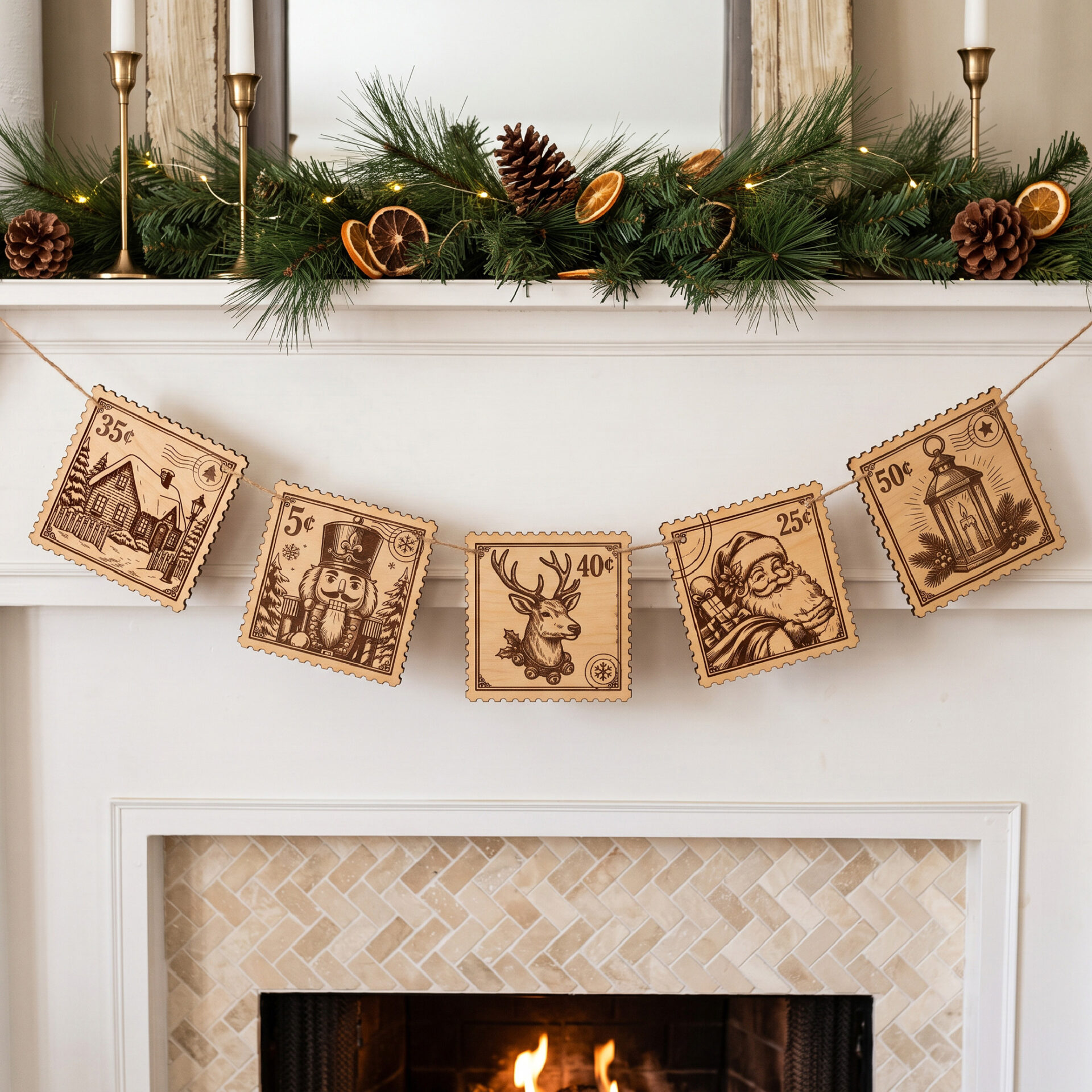 Vintage Christmas Stamp SVG Bundle for Laser Cut Ornaments, Gift Tags and Holiday Garland Decor - Image 5