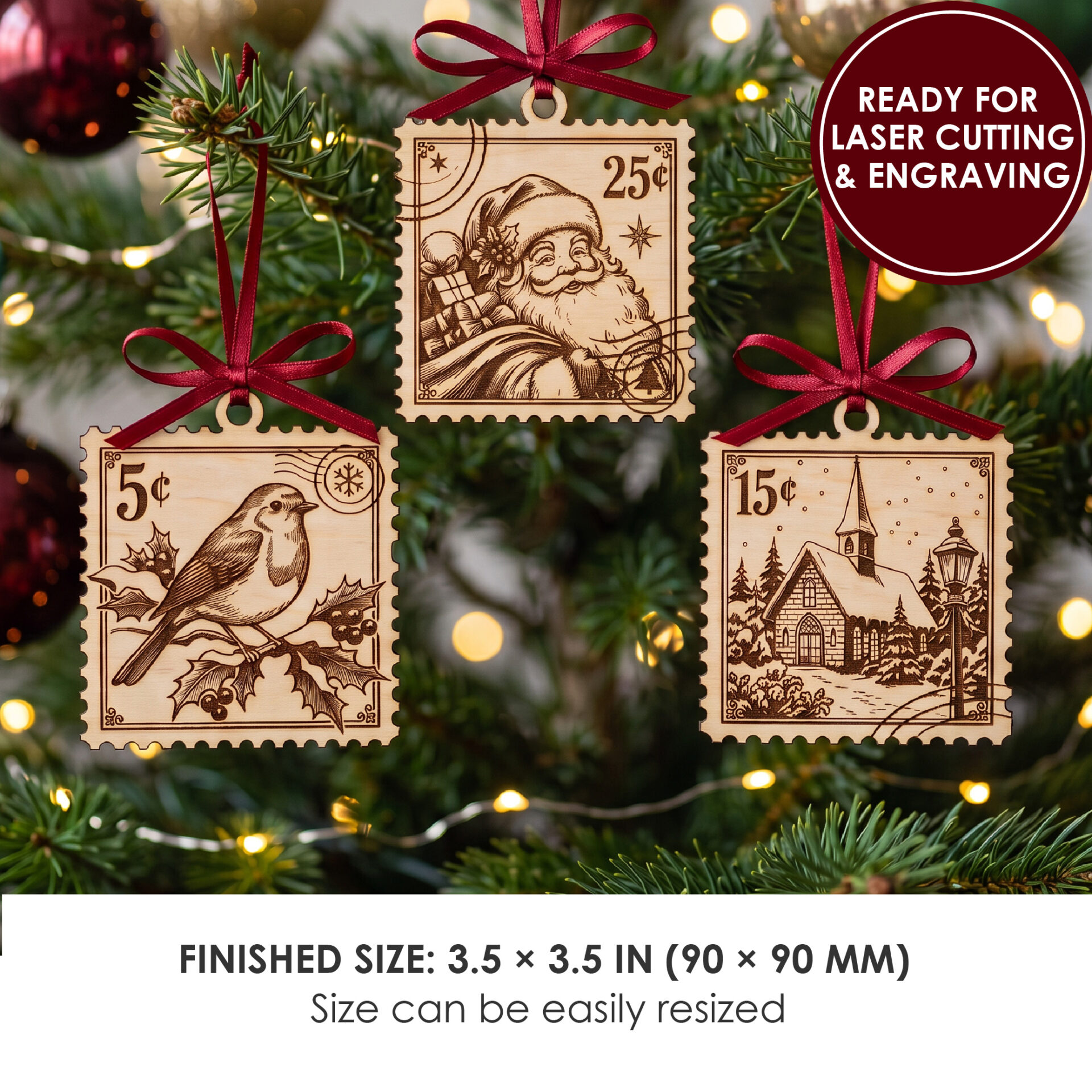 Vintage Christmas Stamp SVG Bundle for Laser Cut Ornaments, Gift Tags and Holiday Garland Decor - Image 7